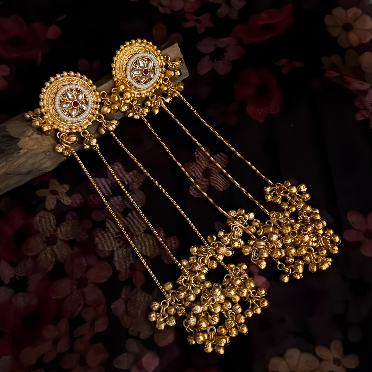 Oorja Kashmiri Brass Dejhoor Ghungroo Jhumka Earrings - Golden