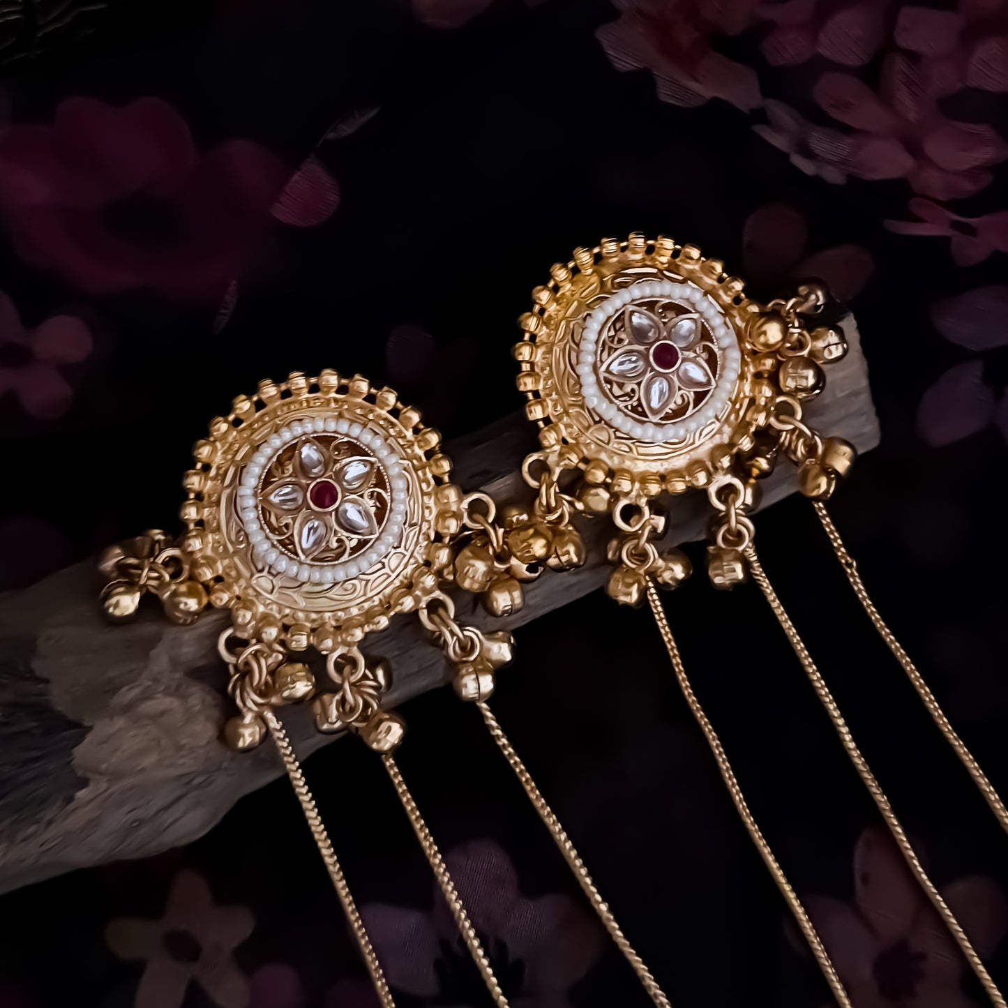 Oorja Kashmiri Brass Dejhoor Ghungroo Jhumka Earrings - Golden