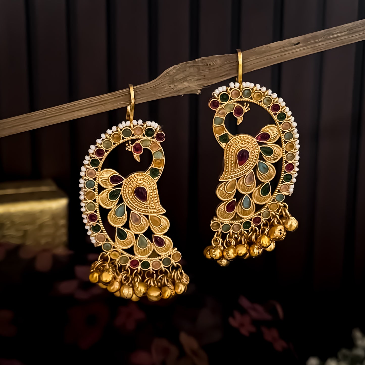 Dhriti Kashmiri Brass Earcuff Ghungroo Earrings - Multi
