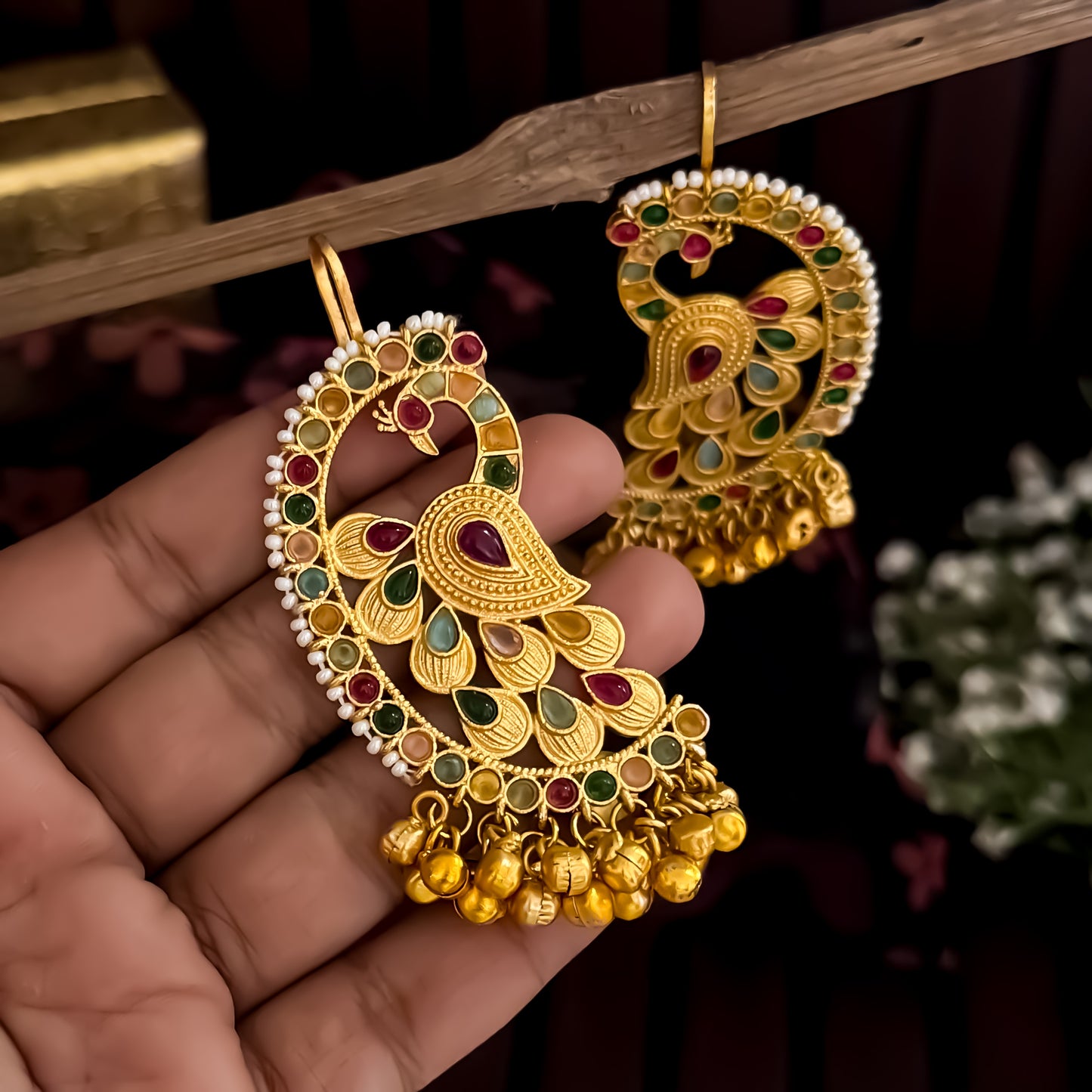Dhriti Kashmiri Brass Earcuff Ghungroo Earrings - Multi