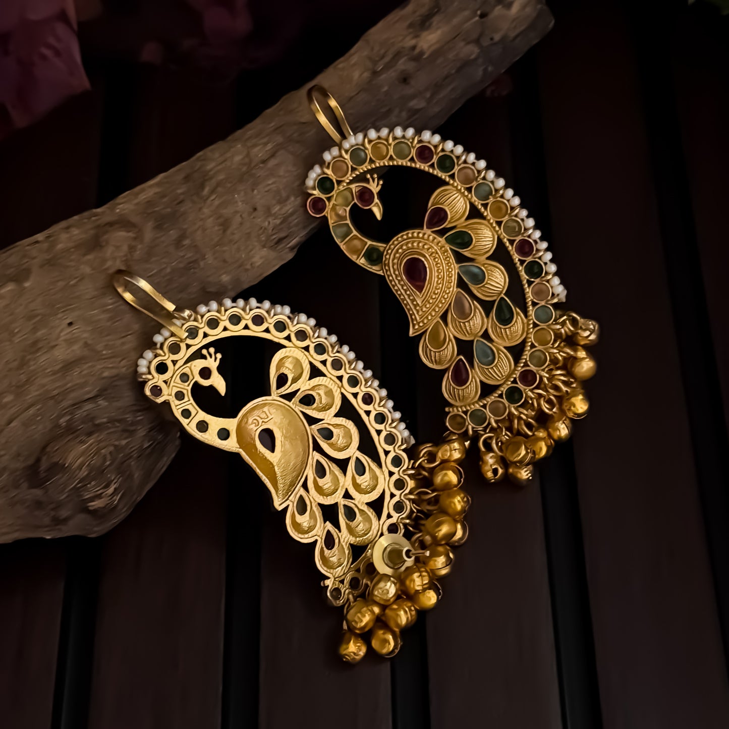 Dhriti Kashmiri Brass Earcuff Ghungroo Earrings - Multi