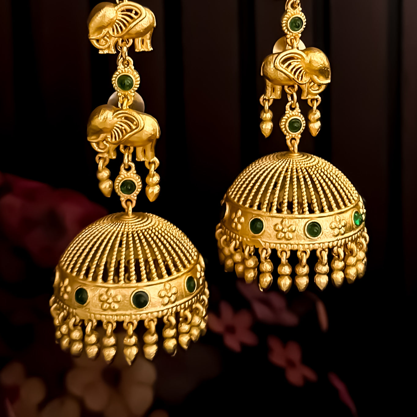 Meghana Kashmiri Brass Jhumka Ghungroo Earrings - Golden