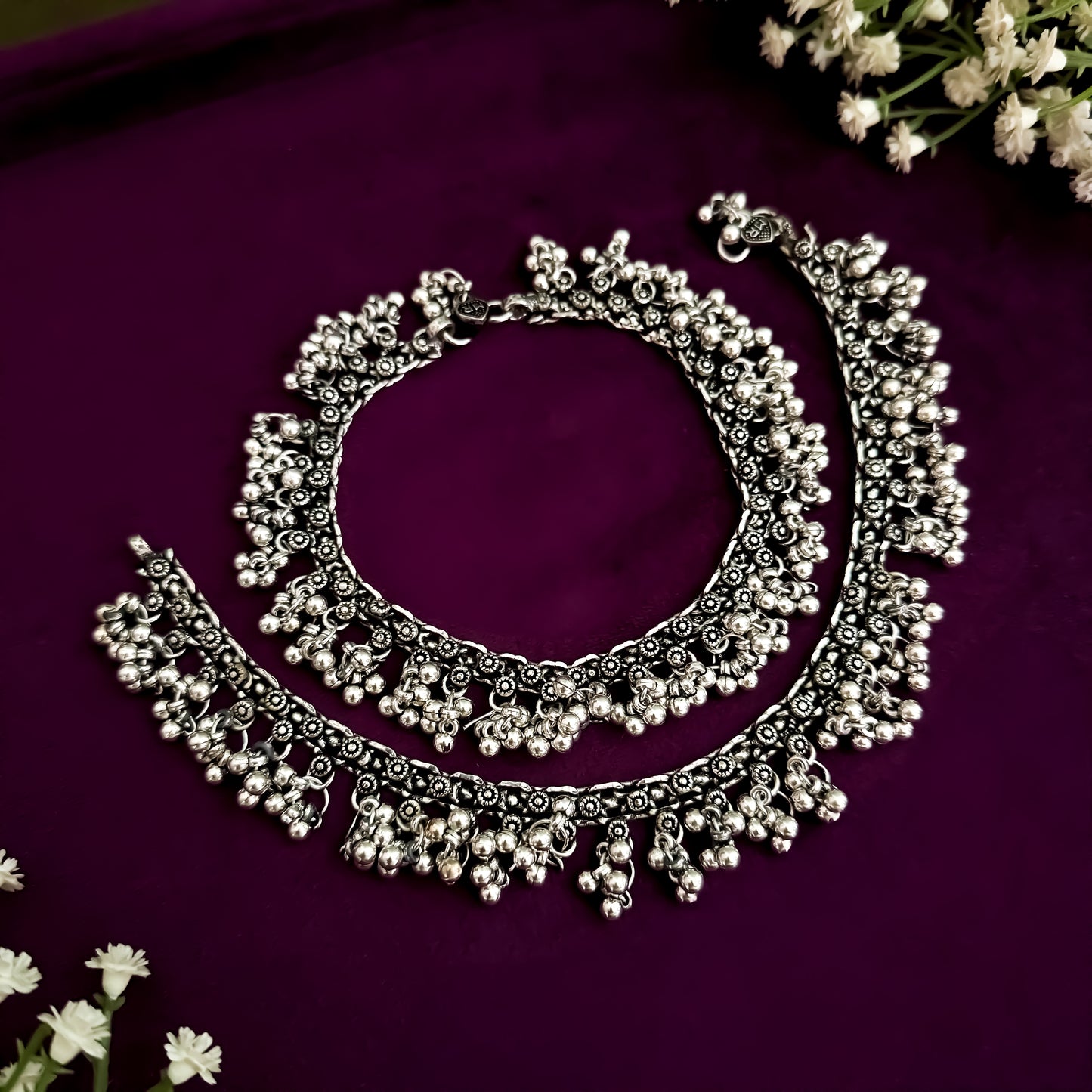 Charu German Silver Ghungroo Anklet/Payal (Soundless)