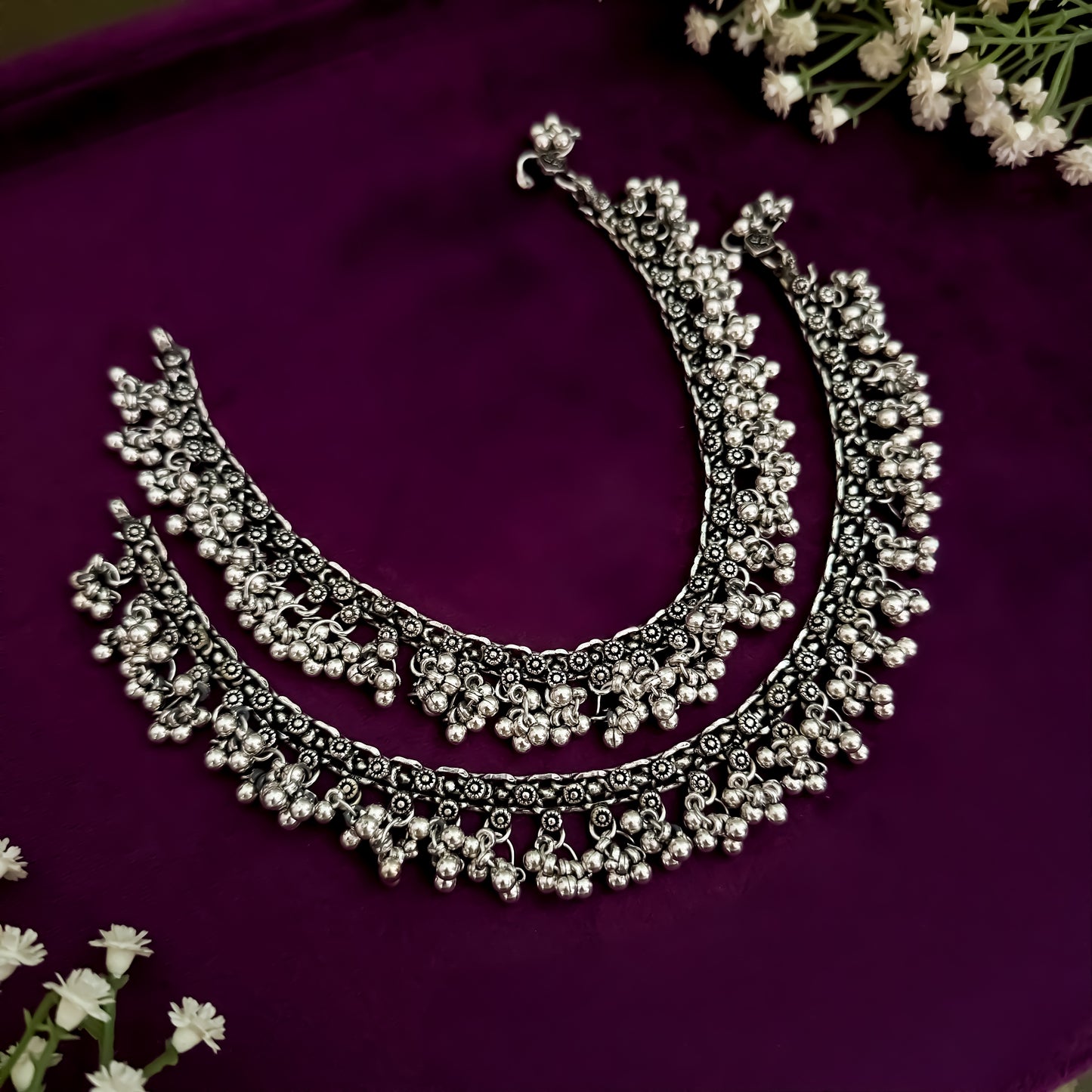 Charu German Silver Ghungroo Anklet/Payal (Soundless)
