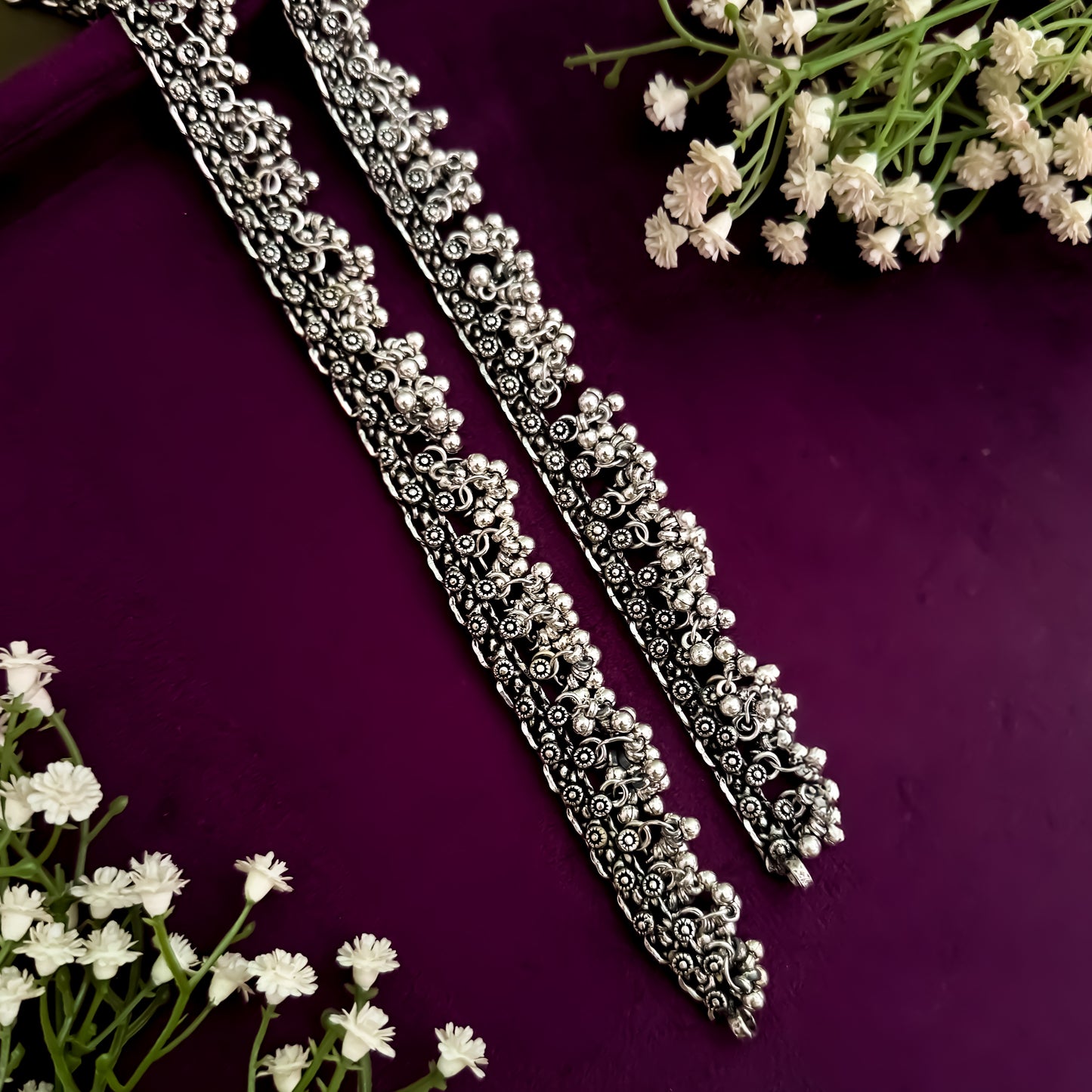 Charu German Silver Ghungroo Anklet/Payal (Soundless)