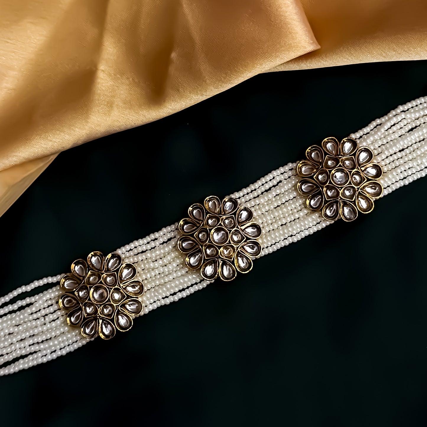 Diksha Kundan Choker Necklace Set - Golden