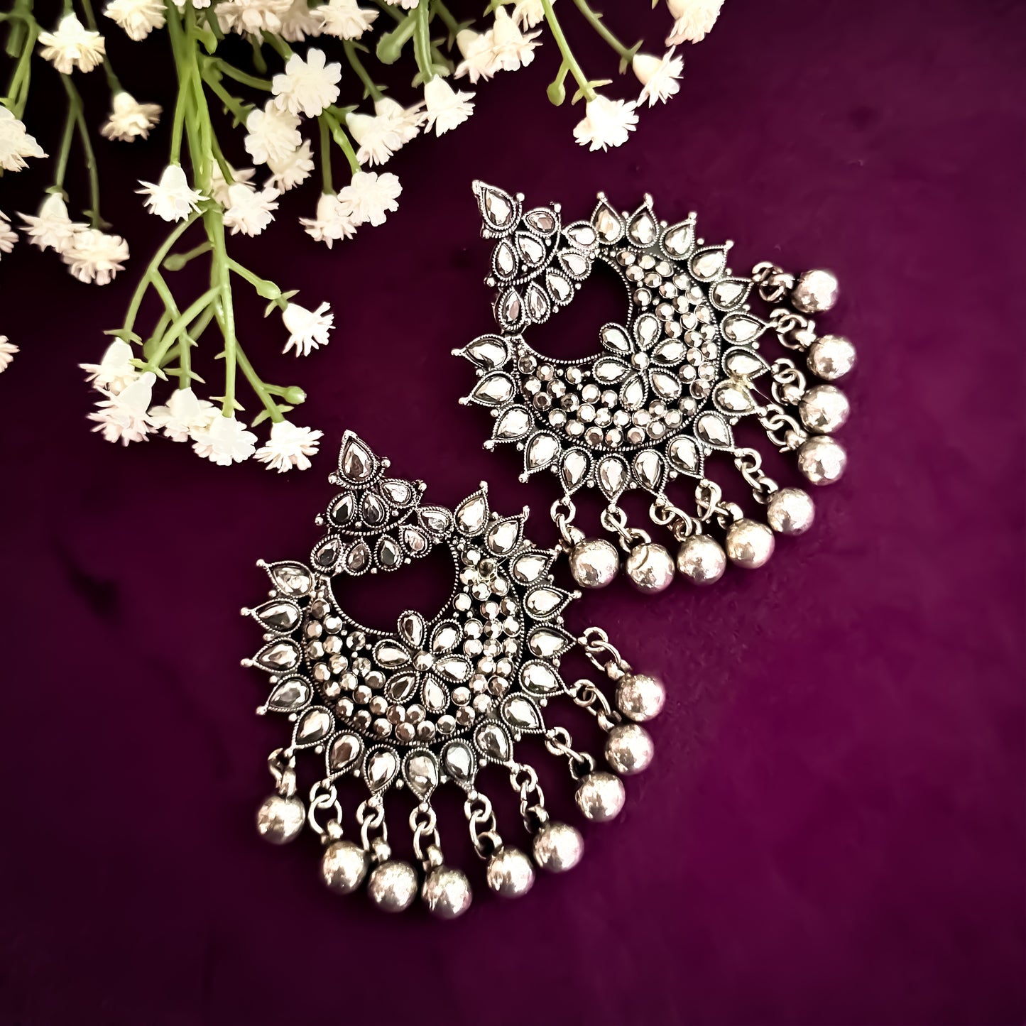 Zircon Black Chandbali Earrings