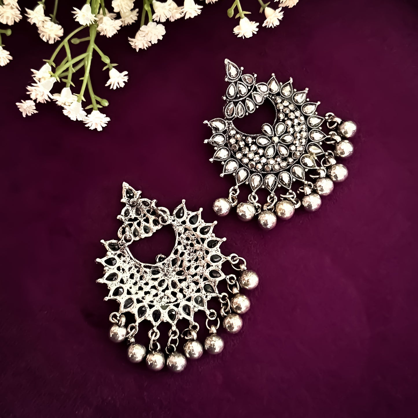 Zircon Black Chandbali Earrings
