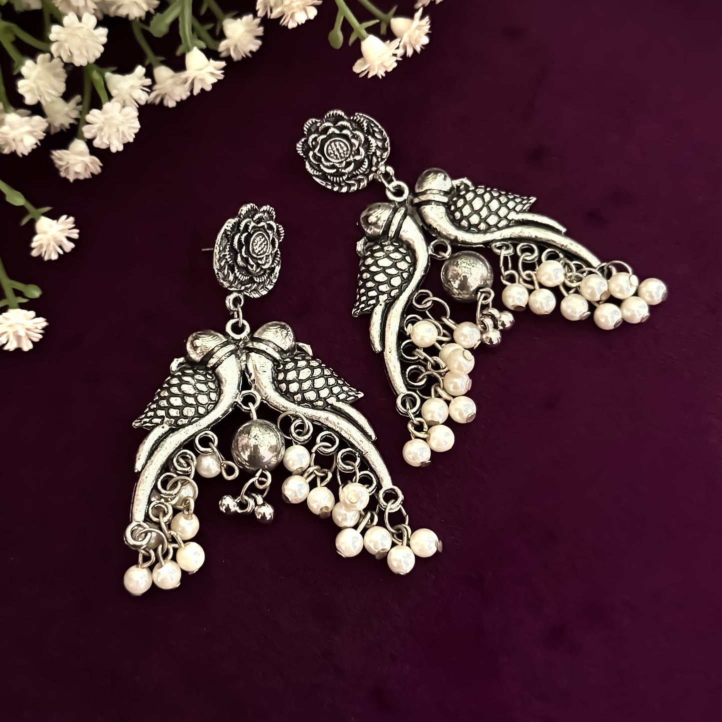 Jyotika German Silver Chandbali Earrings