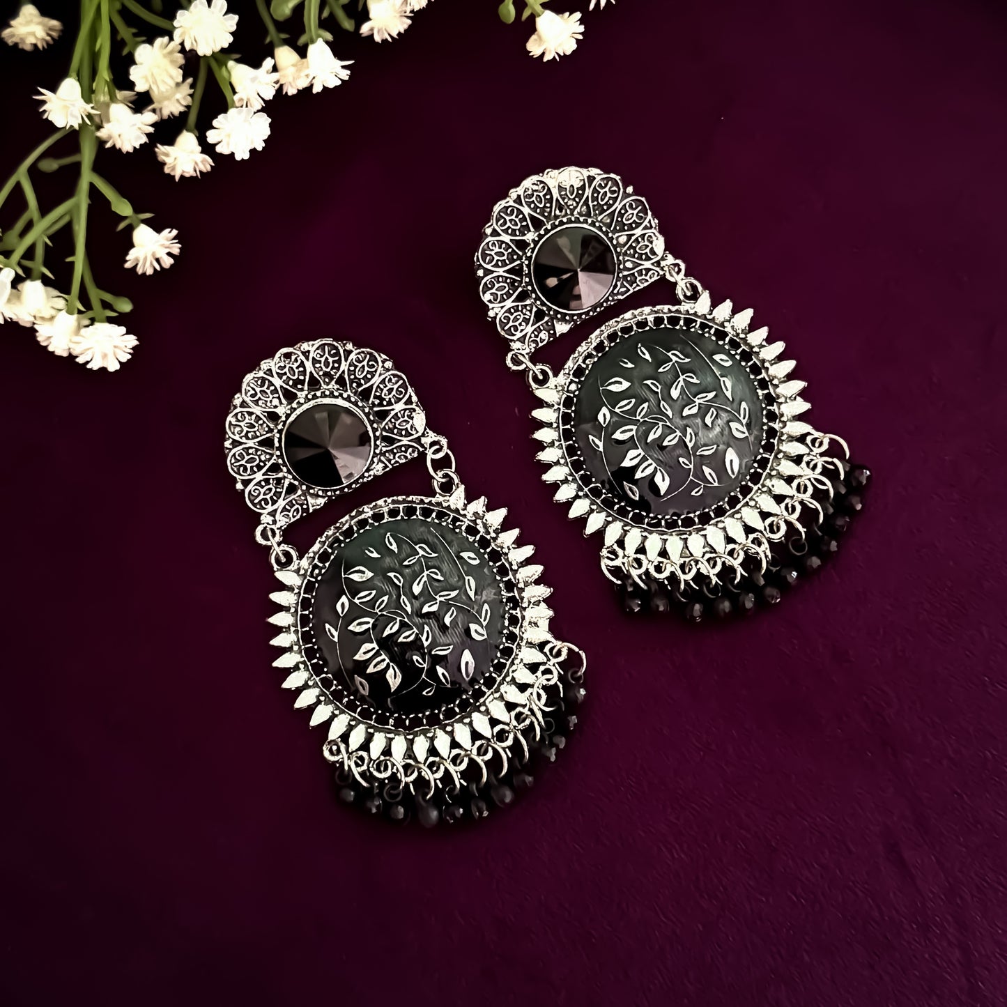 Vridhi German Silver Chandbali Earrings