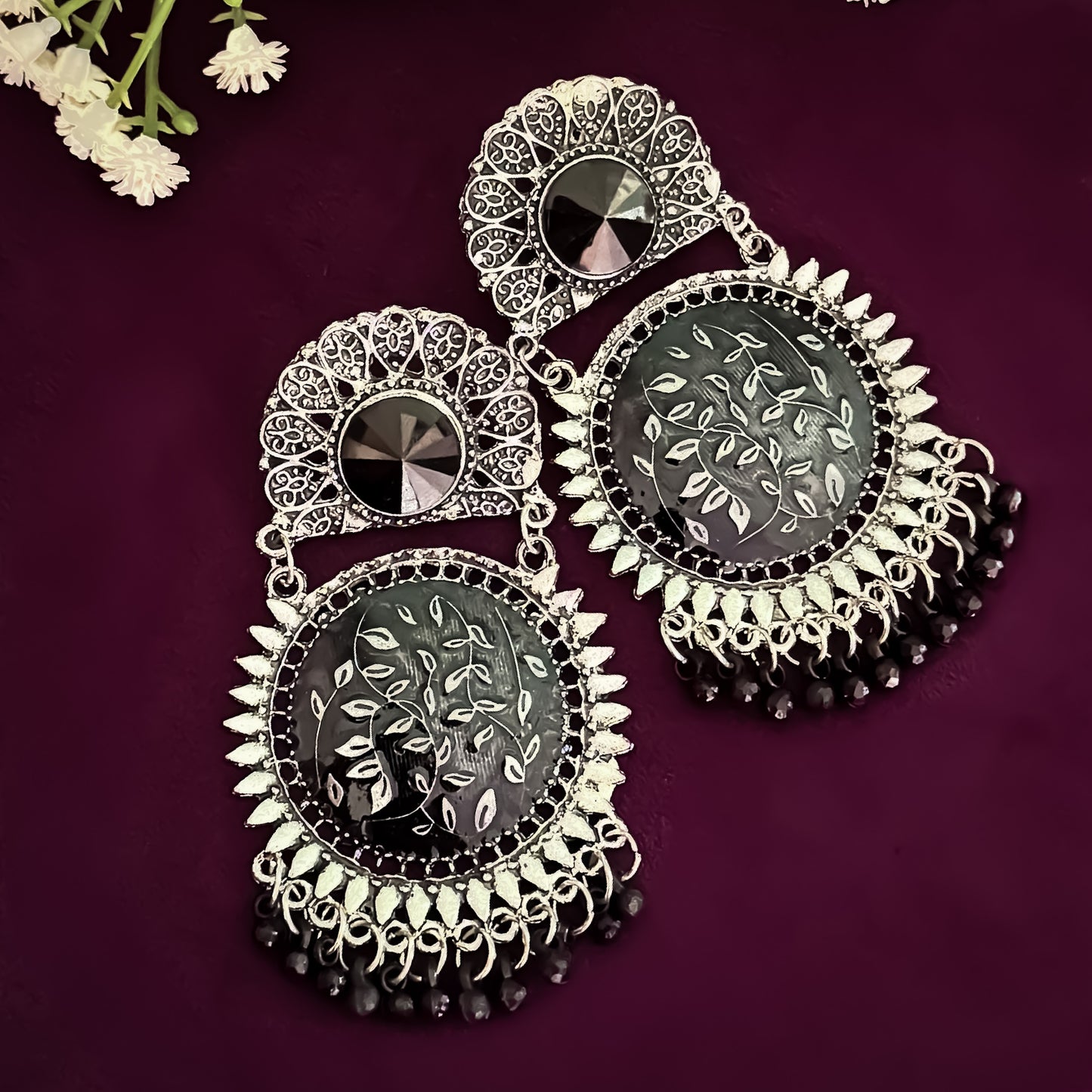 Vridhi German Silver Chandbali Earrings