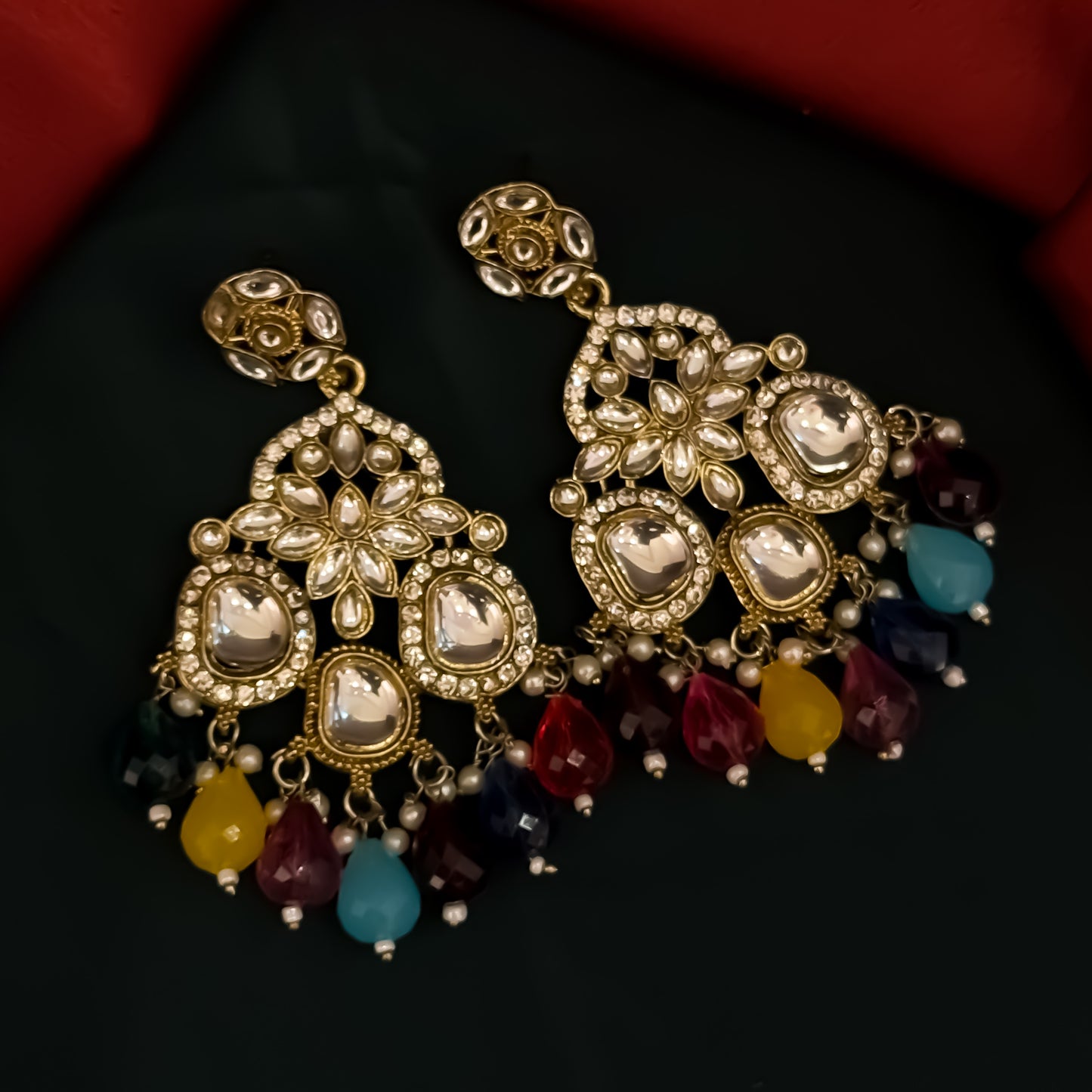 Sarans Pearl Chandbali Earrings - Multi