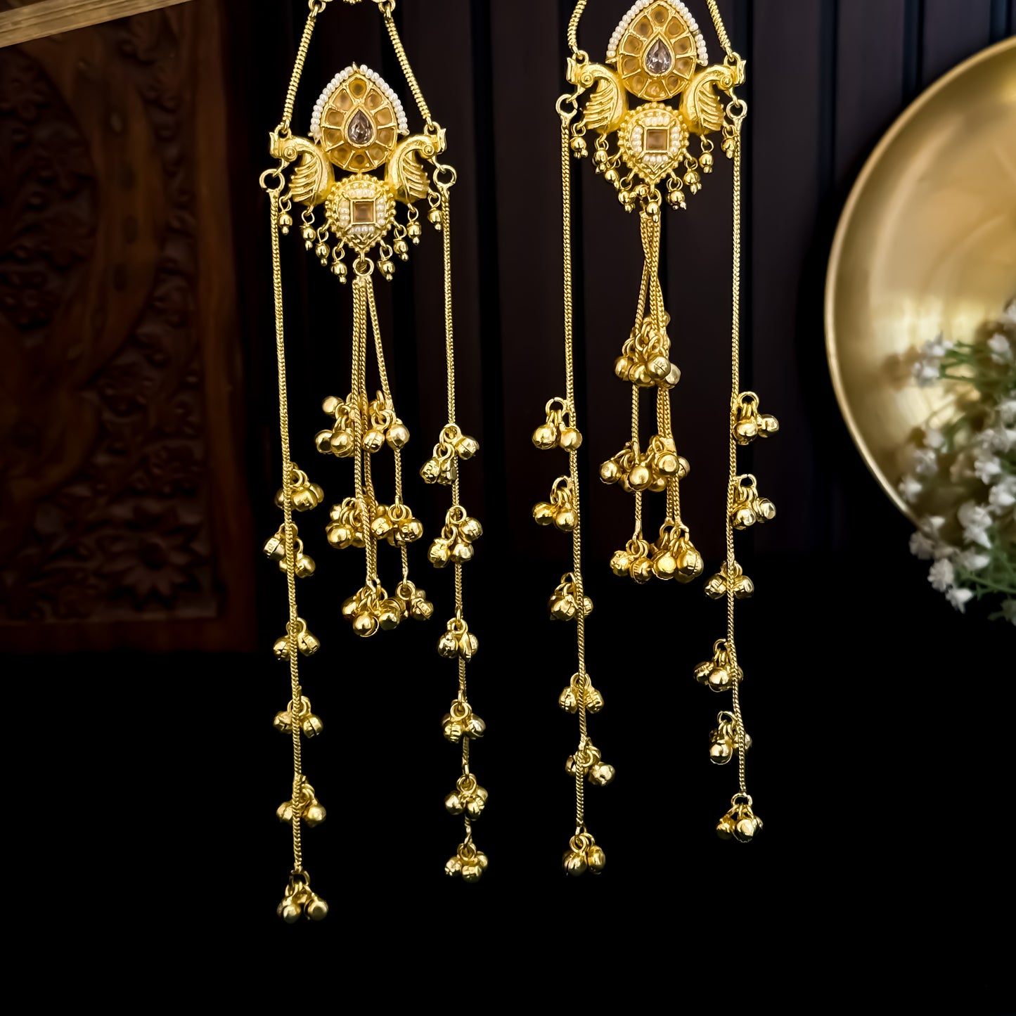 Ahana Statement Kashmiri Brass Dejhoor Jhumka Ghungroo Earrings - Pastel Pink
