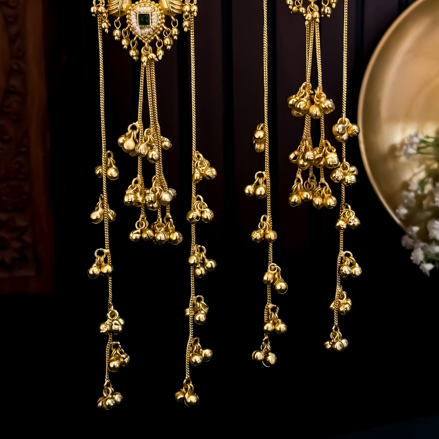 Ahana Statement Kashmiri Brass Dejhoor Jhumka Ghungroo Earrings - Green