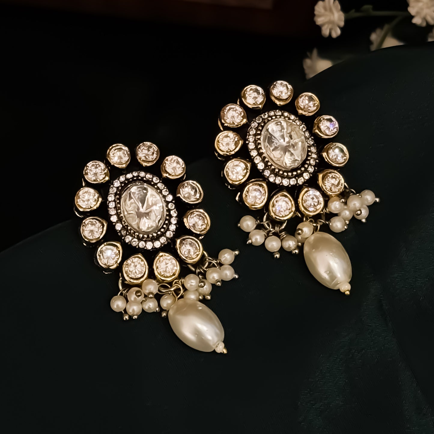 Aradhna Moissanite Pearl Drop Stud Earrings - Golden