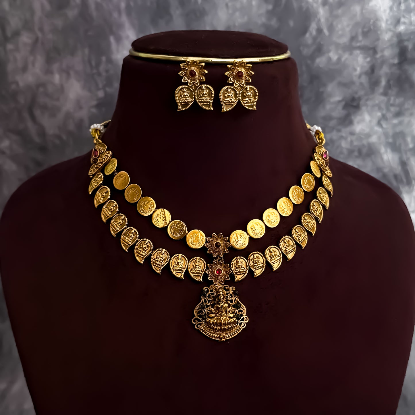 Kaya Coin Lakshmi Double Layer Temple Necklace Set