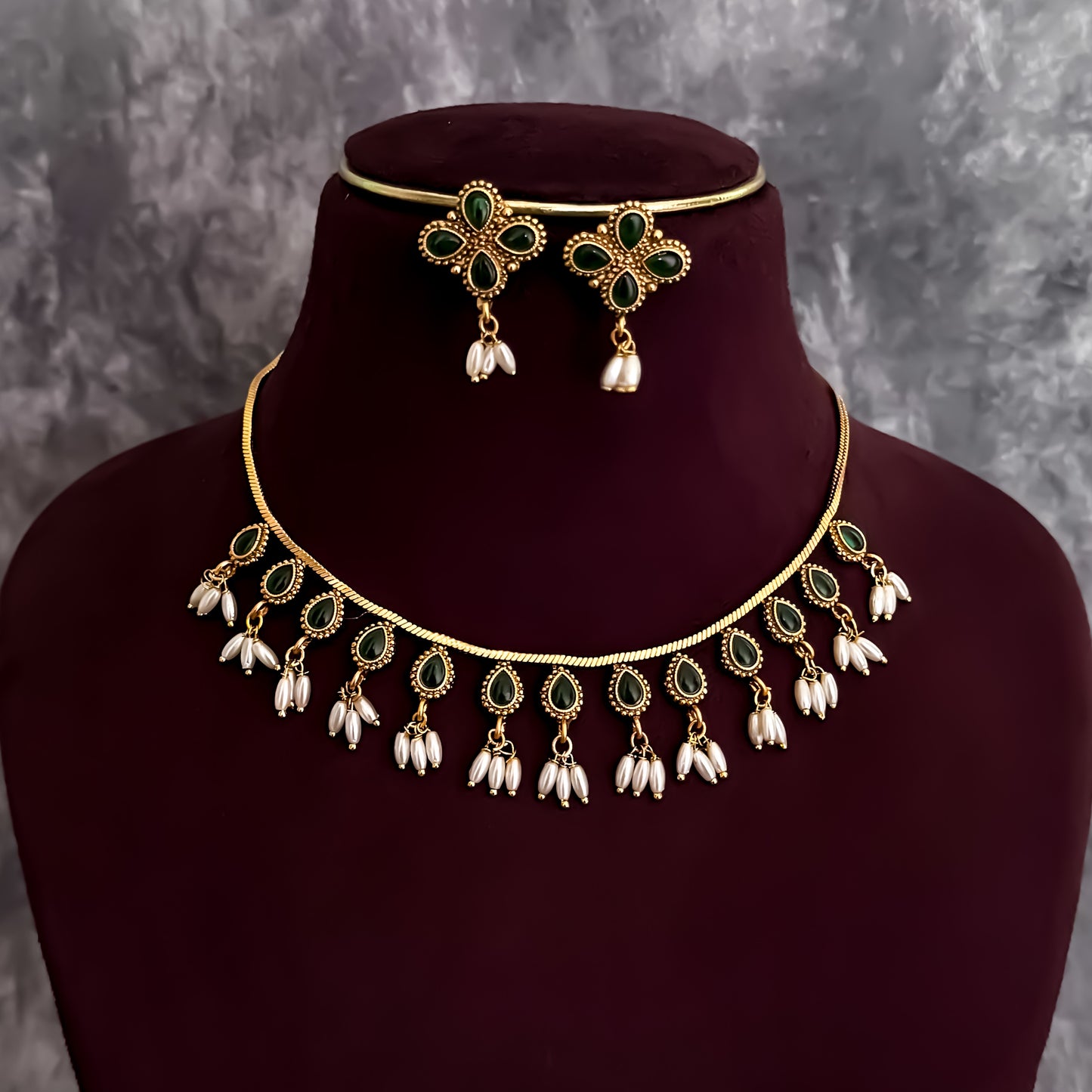 Prisha Pearl Necklace Set - Green
