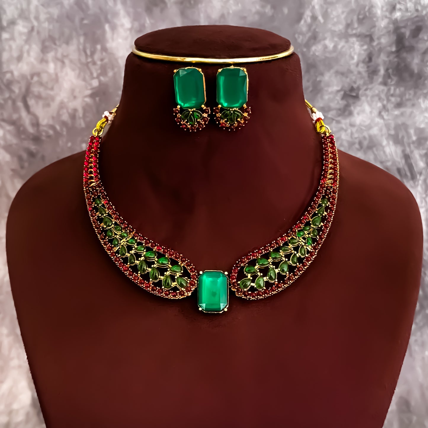 Angel Wings Necklace Set - Maroon & Green