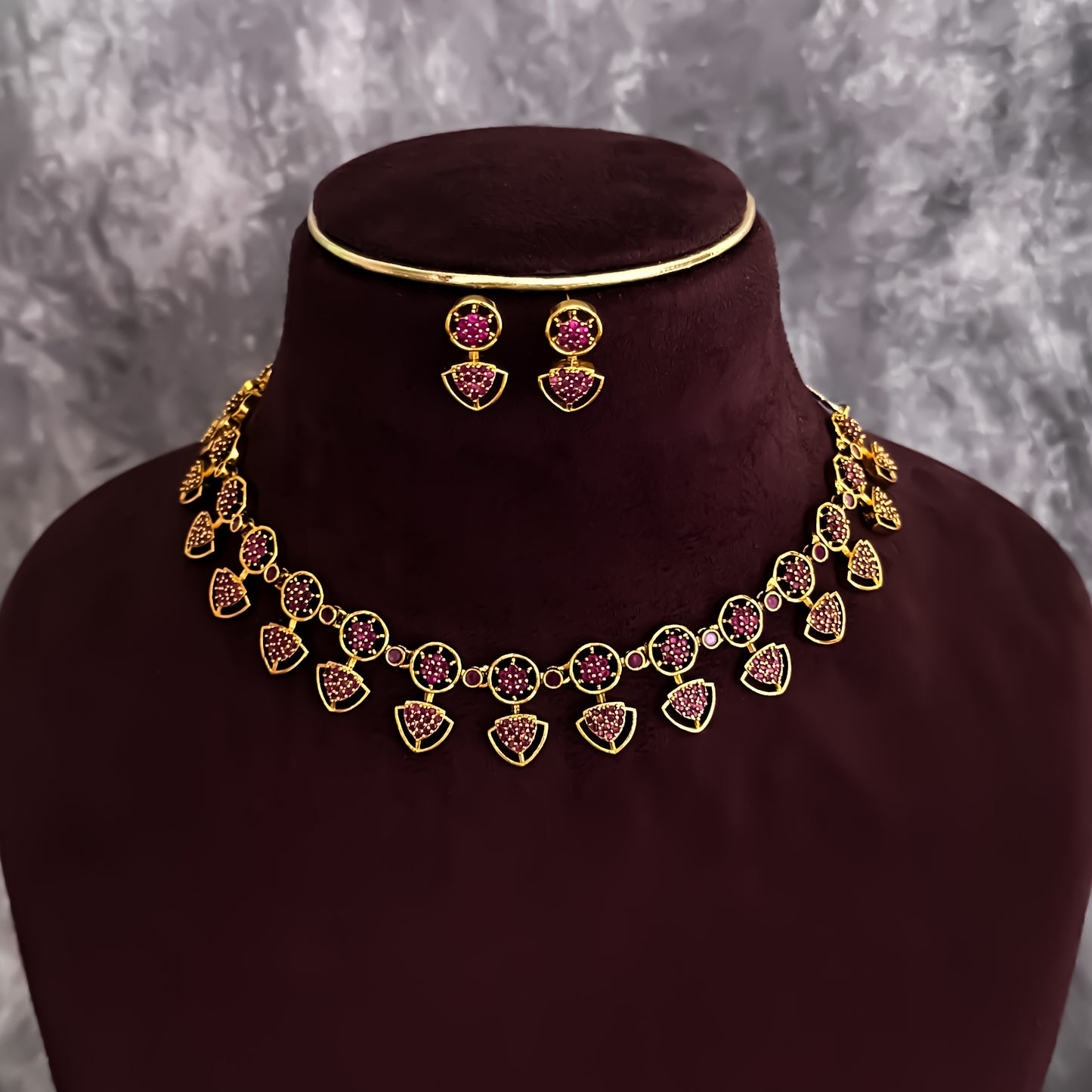 Anjari Diamond (AD) Drop Neckalce Set- Pink