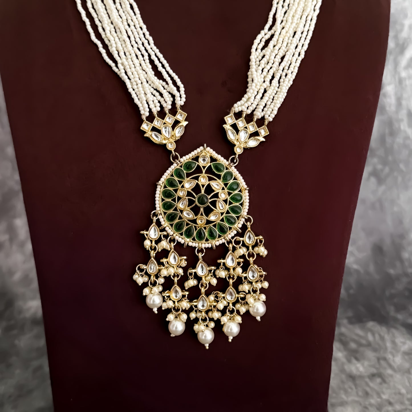 Swara Kundan Rani Haar Long Necklace Set - Green