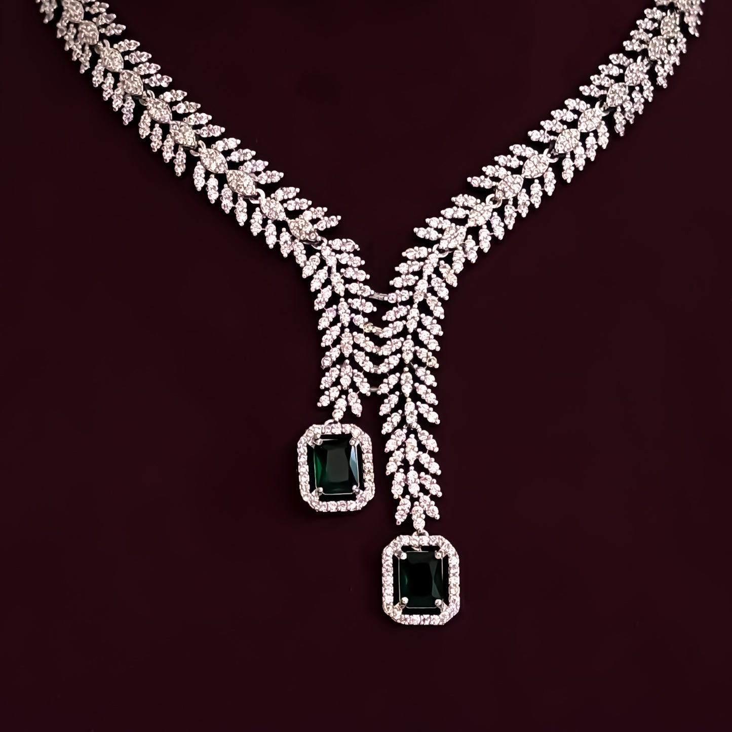 Deborah Designer Diamond Necklace Set - Emerald Green