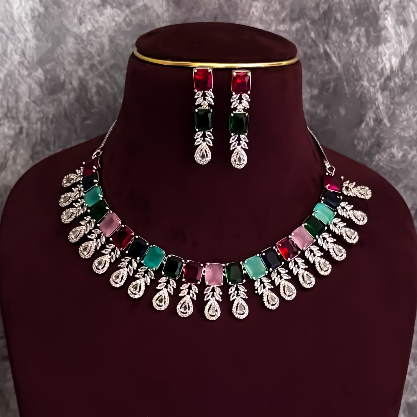 Sophine American Diamond Necklace Set - Multi