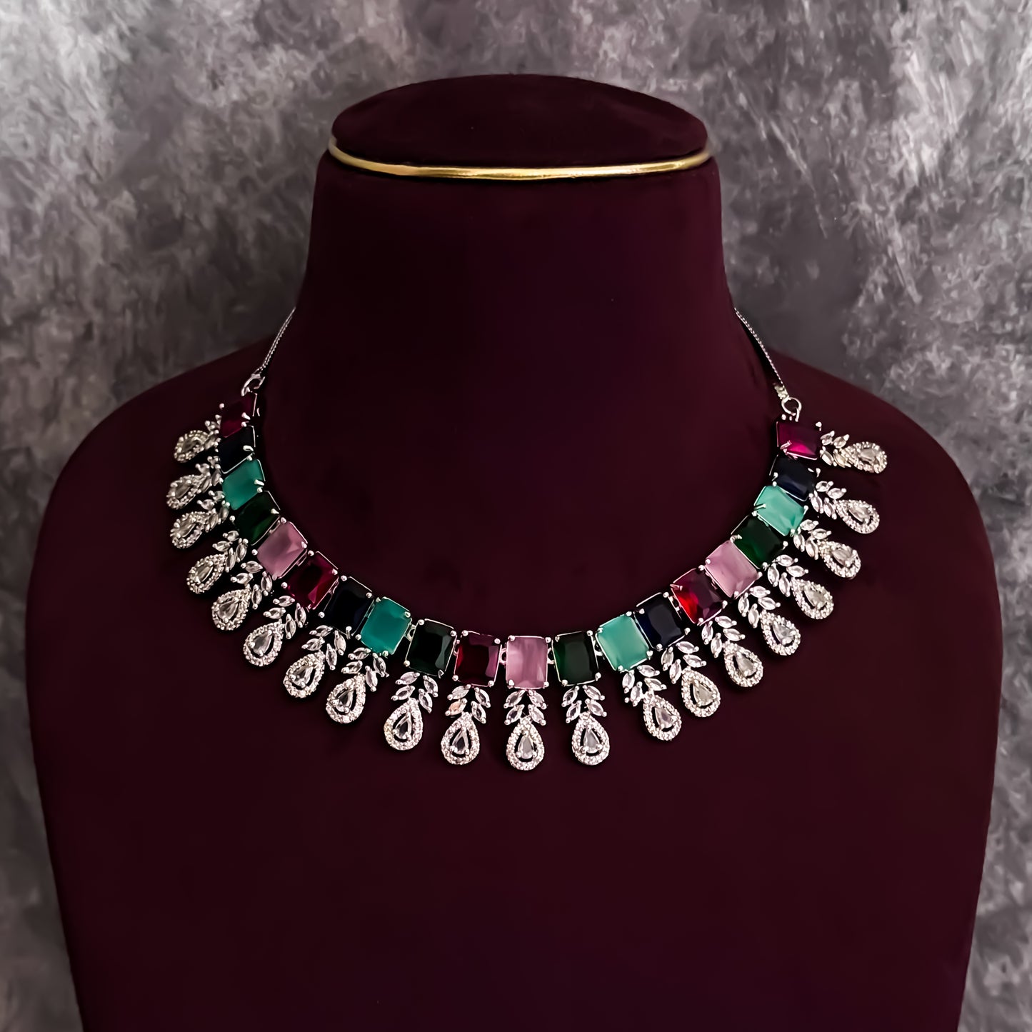 Sophine American Diamond Necklace Set - Multi