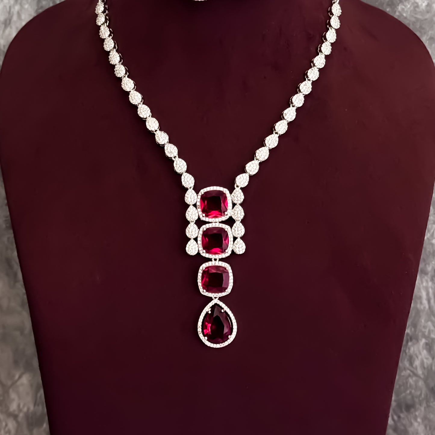 Emily Designer AD Necklace Set- Ruby Red