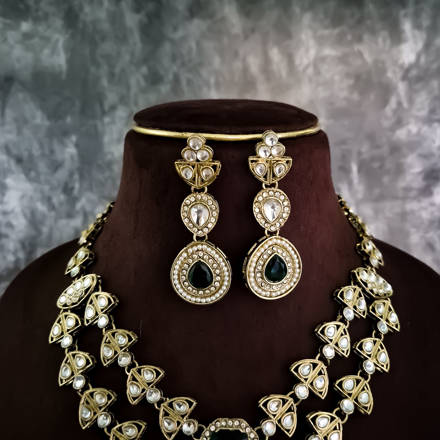 Jennifer Double Layer AD Necklace Set - Green