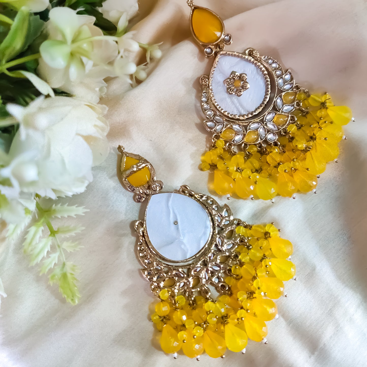 Suhana Chandbali Earrings - Yellow