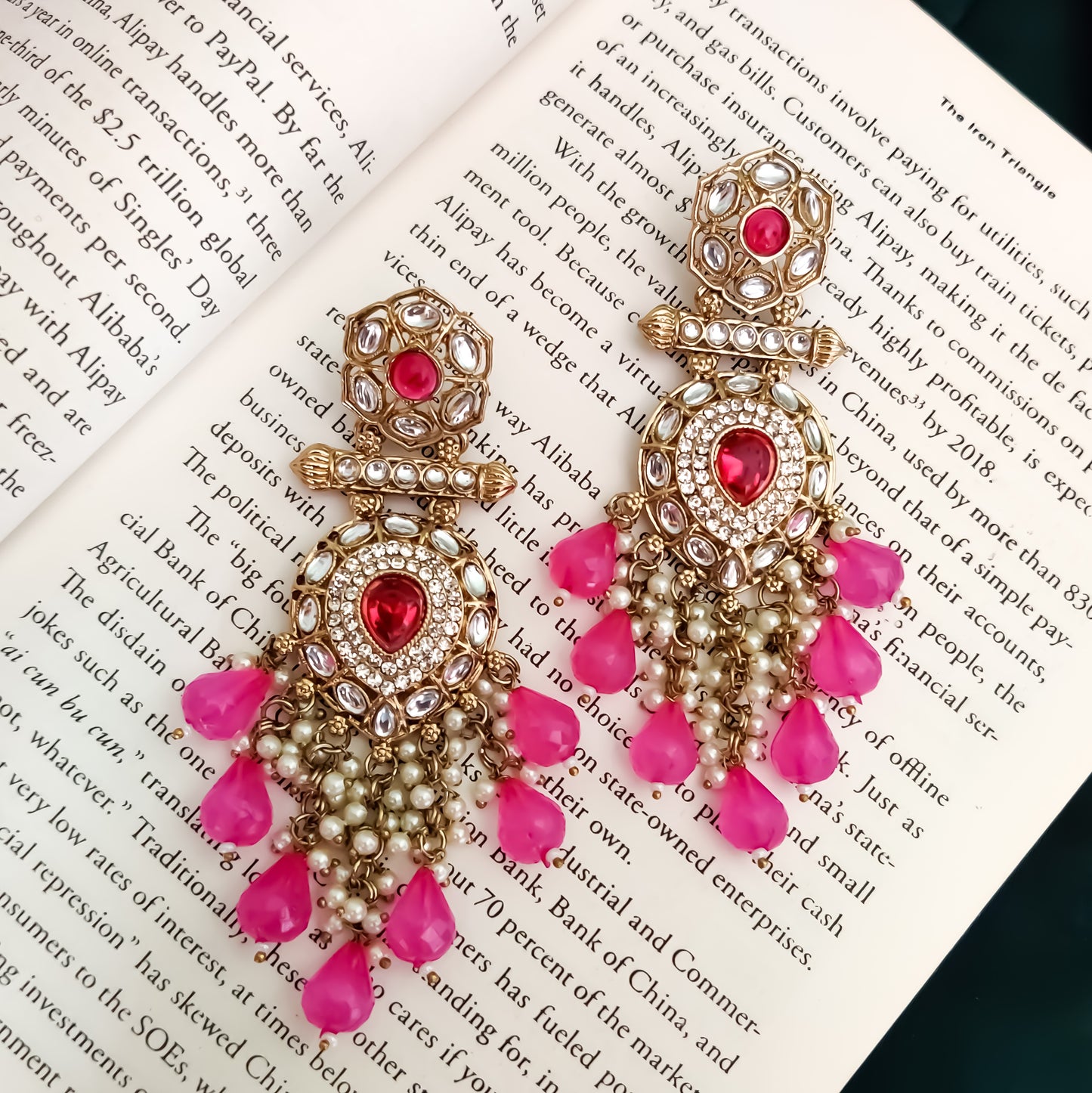 Mihika Chandbali Earrings - Hot Pink
