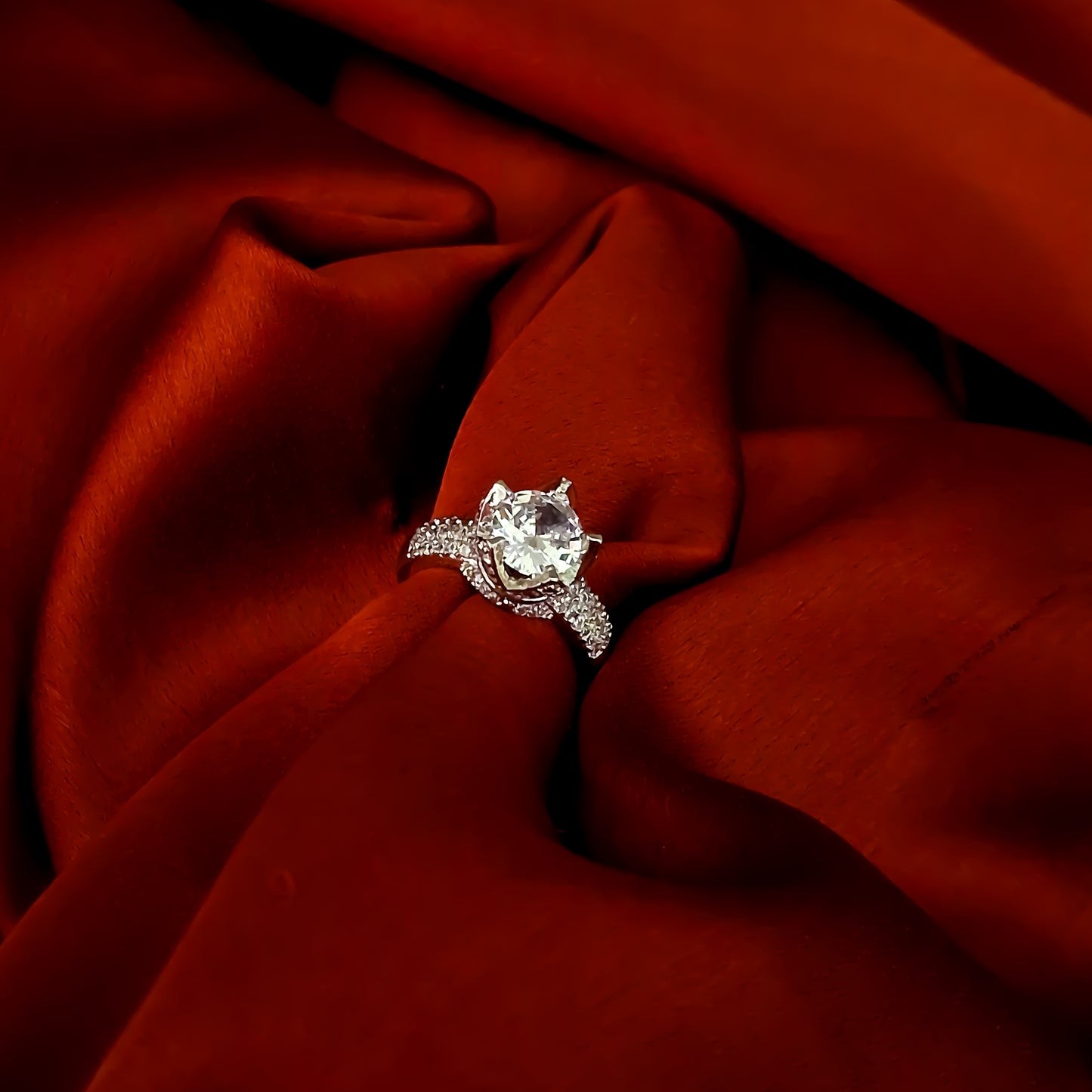 Eliana Crown American Diamond (AD) Silver Adjustable Ring