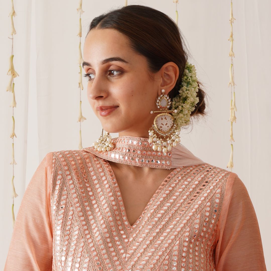 Shagun Cutwork Chandbali Earrings - Golden