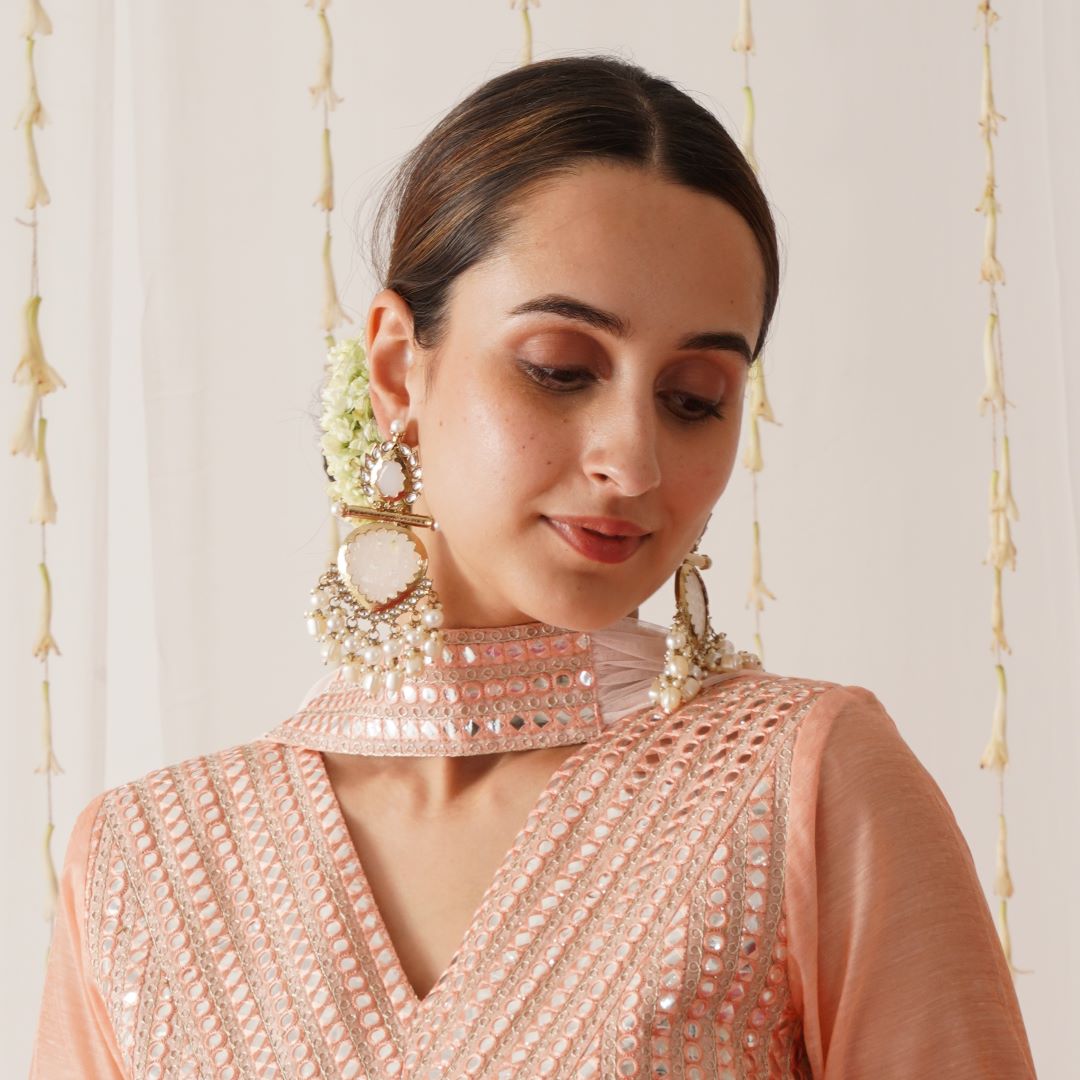 Shagun Cutwork Chandbali Earrings - Golden