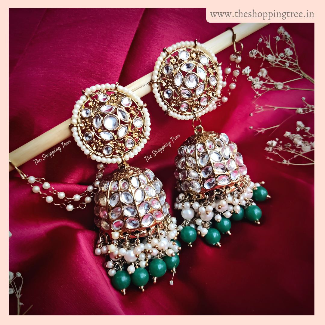 Barkat Jhumka Earrings with Sahara - Green