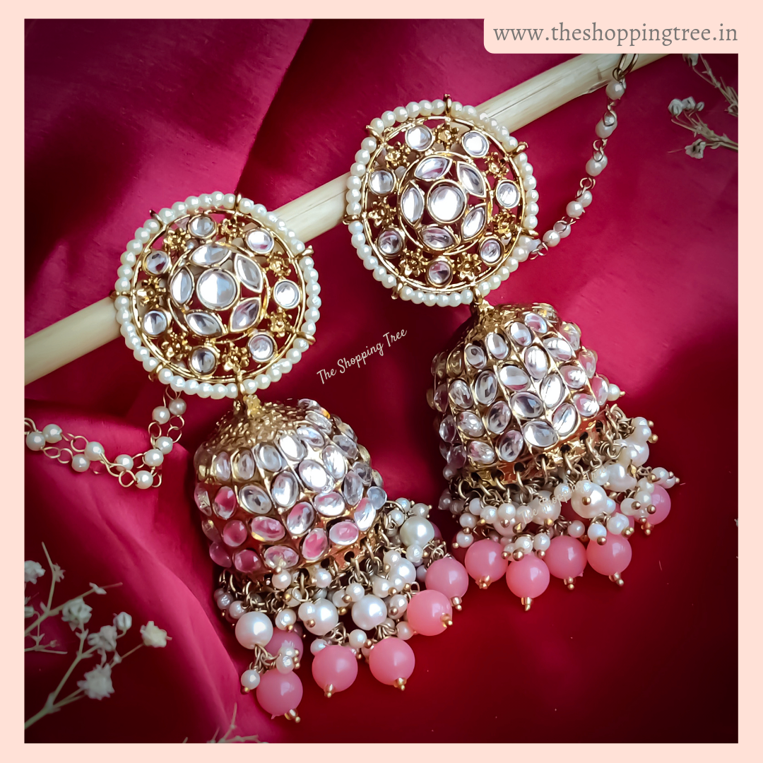 Barkat Kundan Jhumka Earrings - Peach