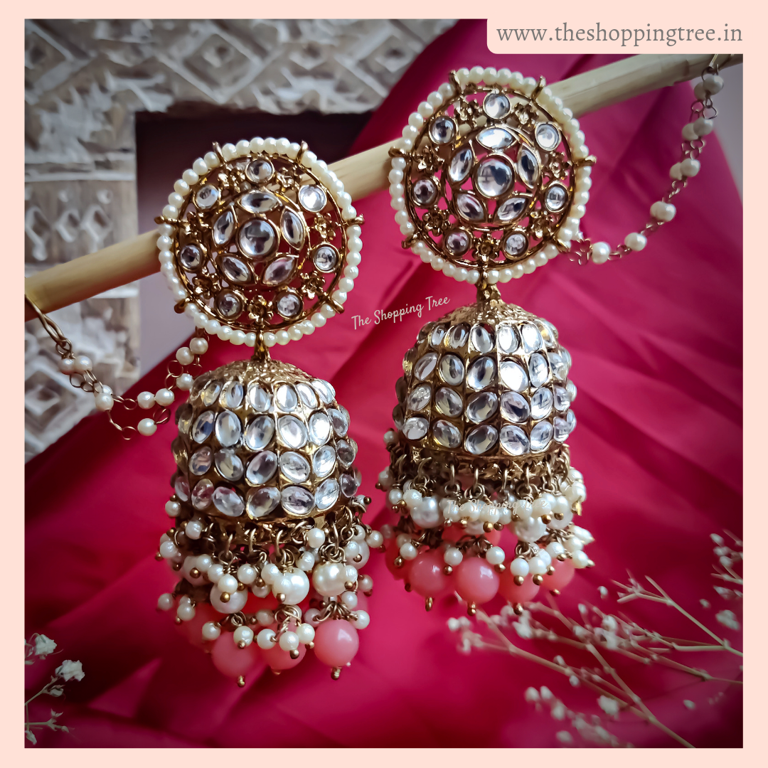 Barkat Kundan Jhumka Earrings - Peach