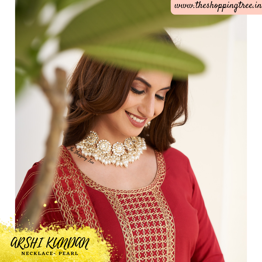 Arshi Kundan Pearl Necklace Set - Golden