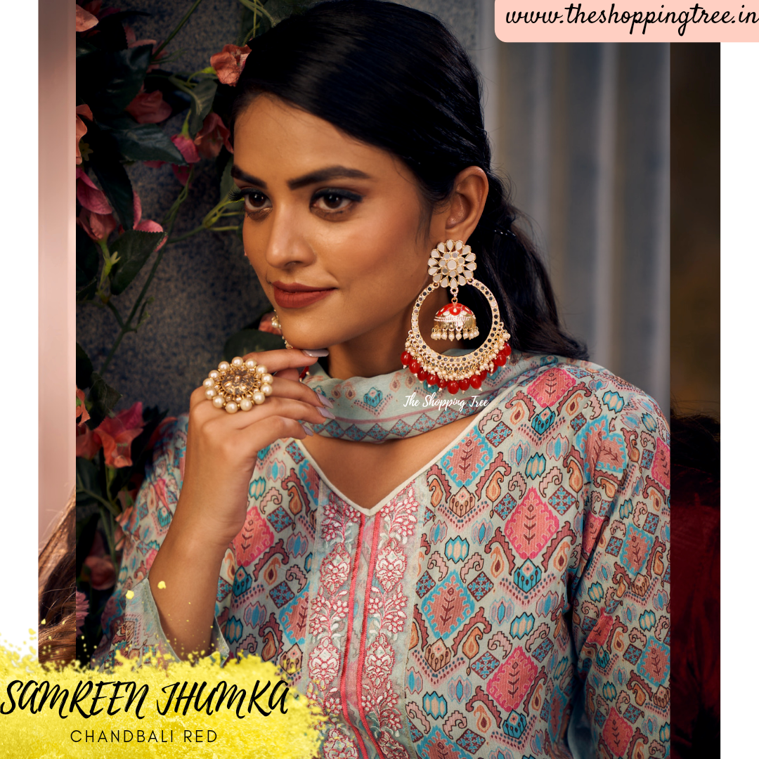 Samreen Chandbali Jhumka Earrings - Red