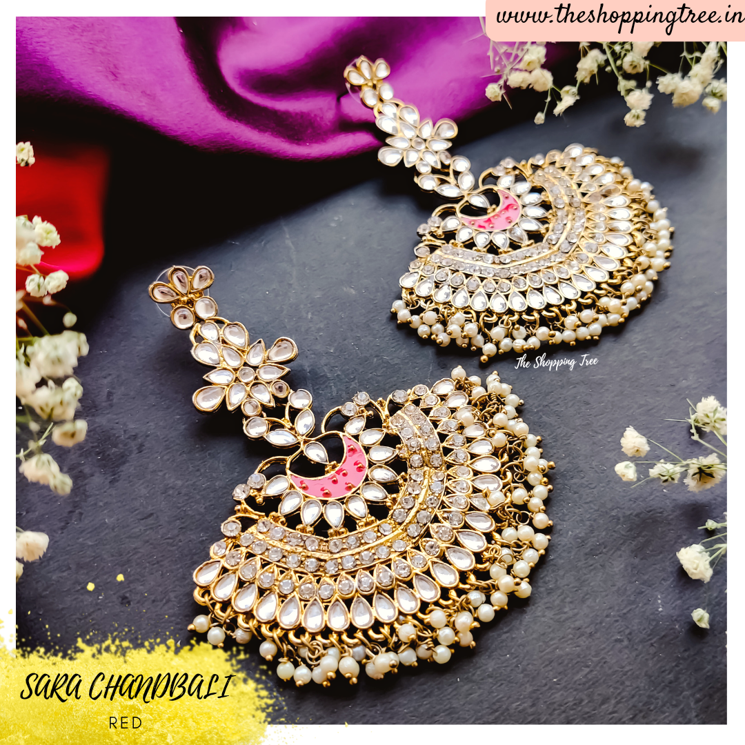 Sara Chandbali Earrings - Red