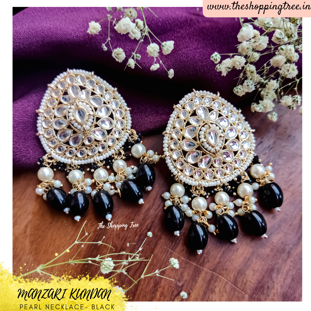 MANZARI KUNDAN NECKLACE SET - BLACK