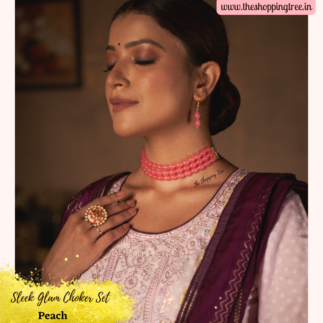 Sleek Pearl Choker Set - Baby Pink