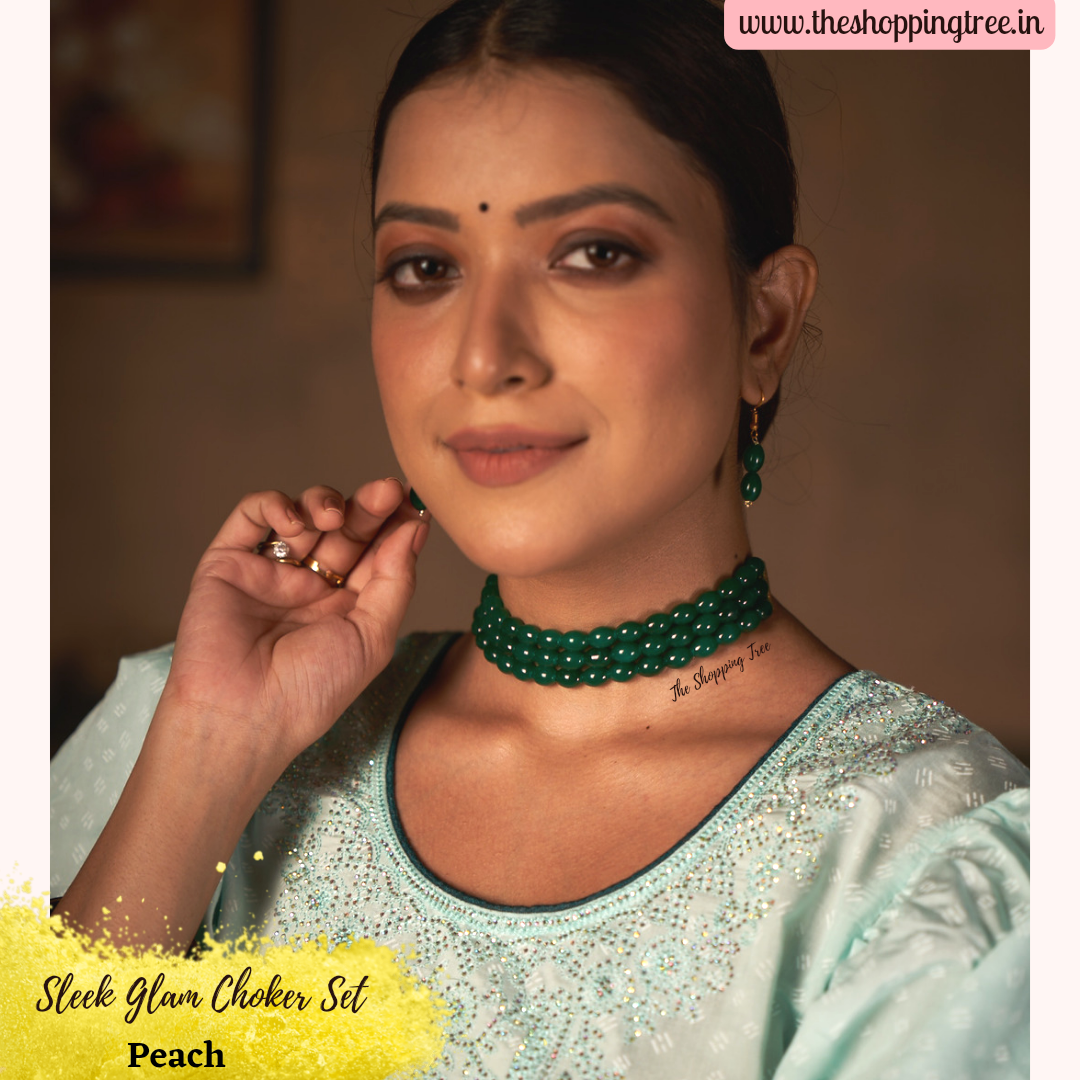 Sleek Pearl Choker Set - Green