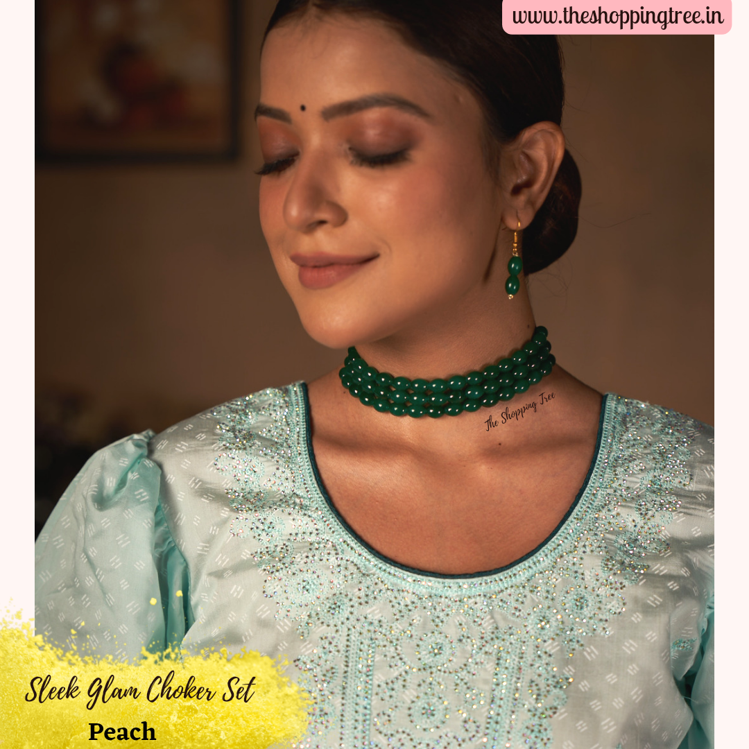 Sleek Pearl Choker Set - Green