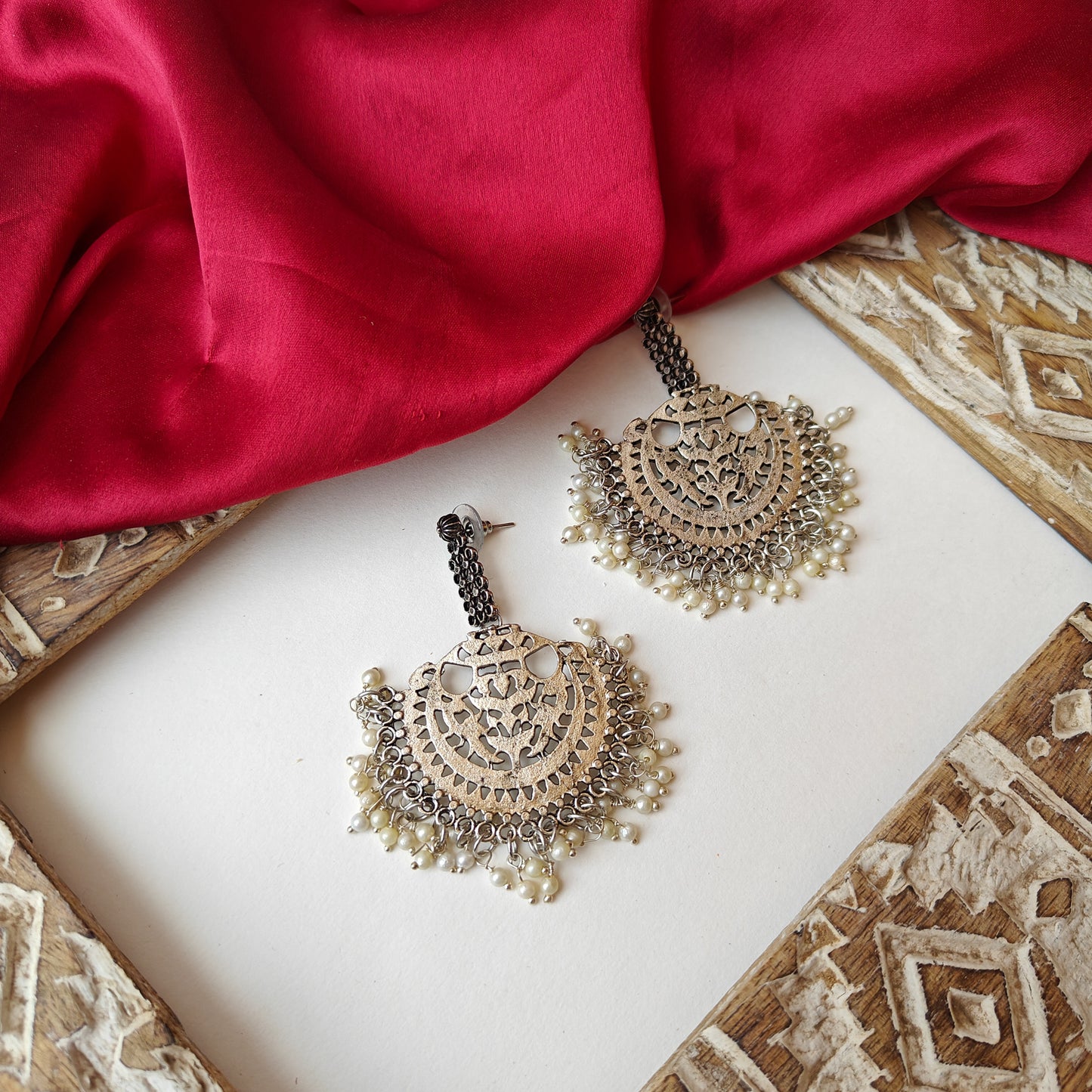 Venus Oxidised Silver Chandbali Earrings
