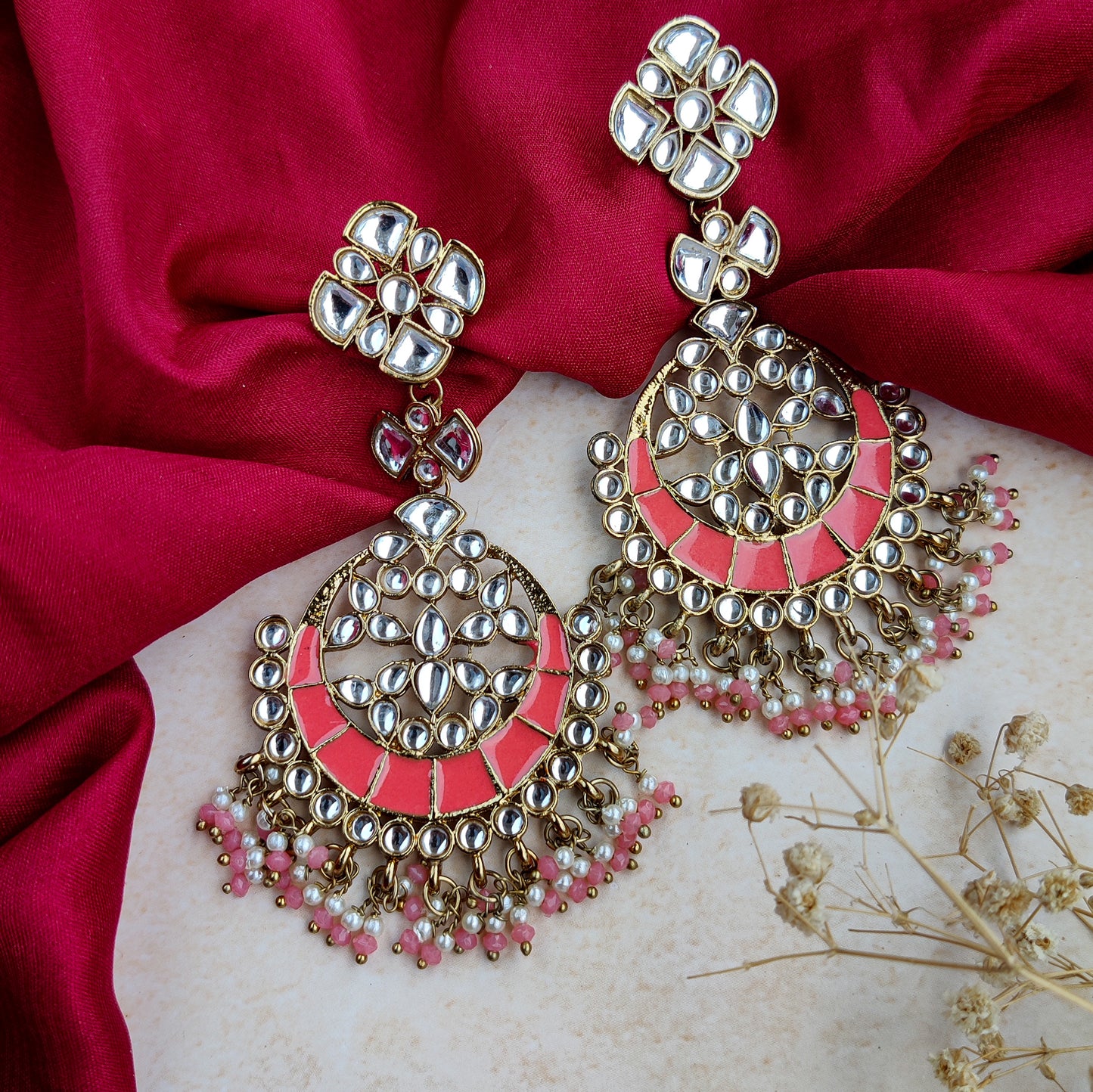 Mehram Chandbali Earrings - Peach