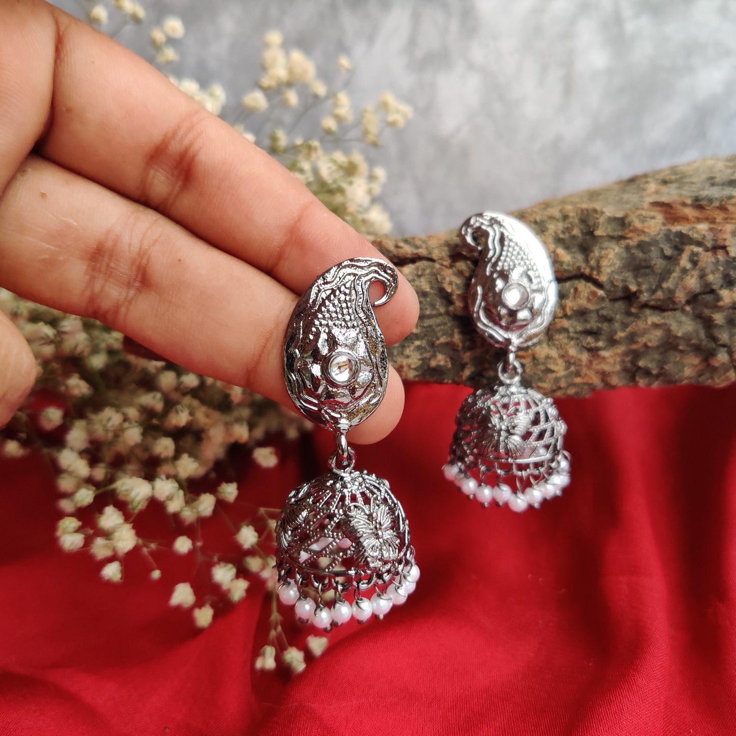 Oxidised Black Metal Jhumka Earrings