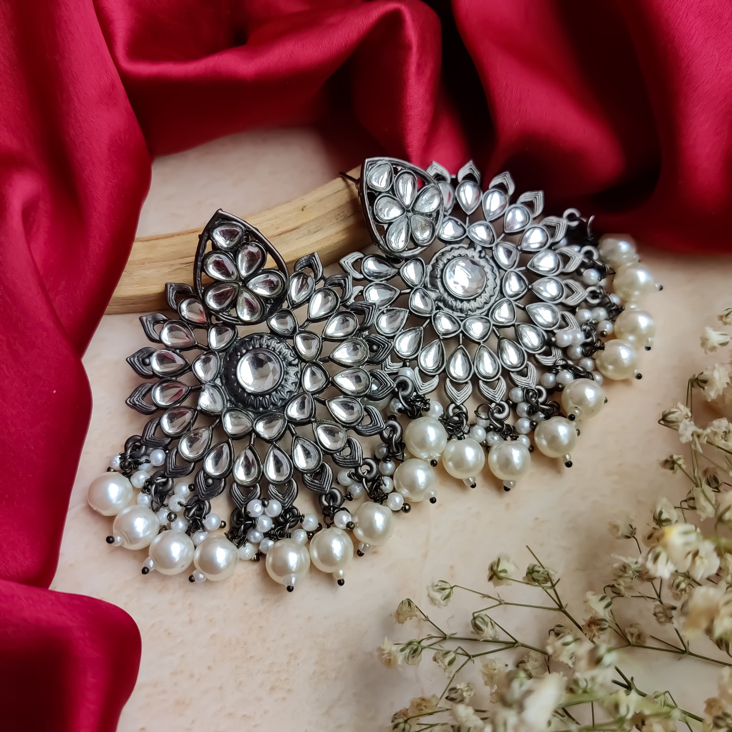 Barsha Black Metal Chandbali Earrings