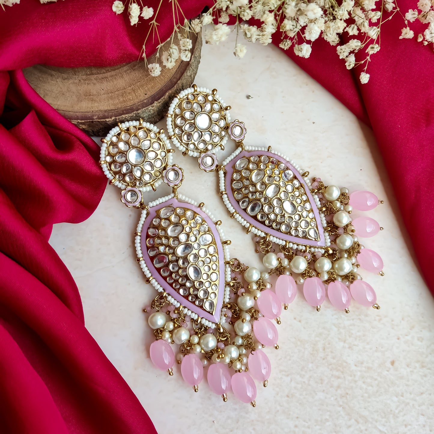 Jannat Pearl Drop Dangler Earring - Baby Pink