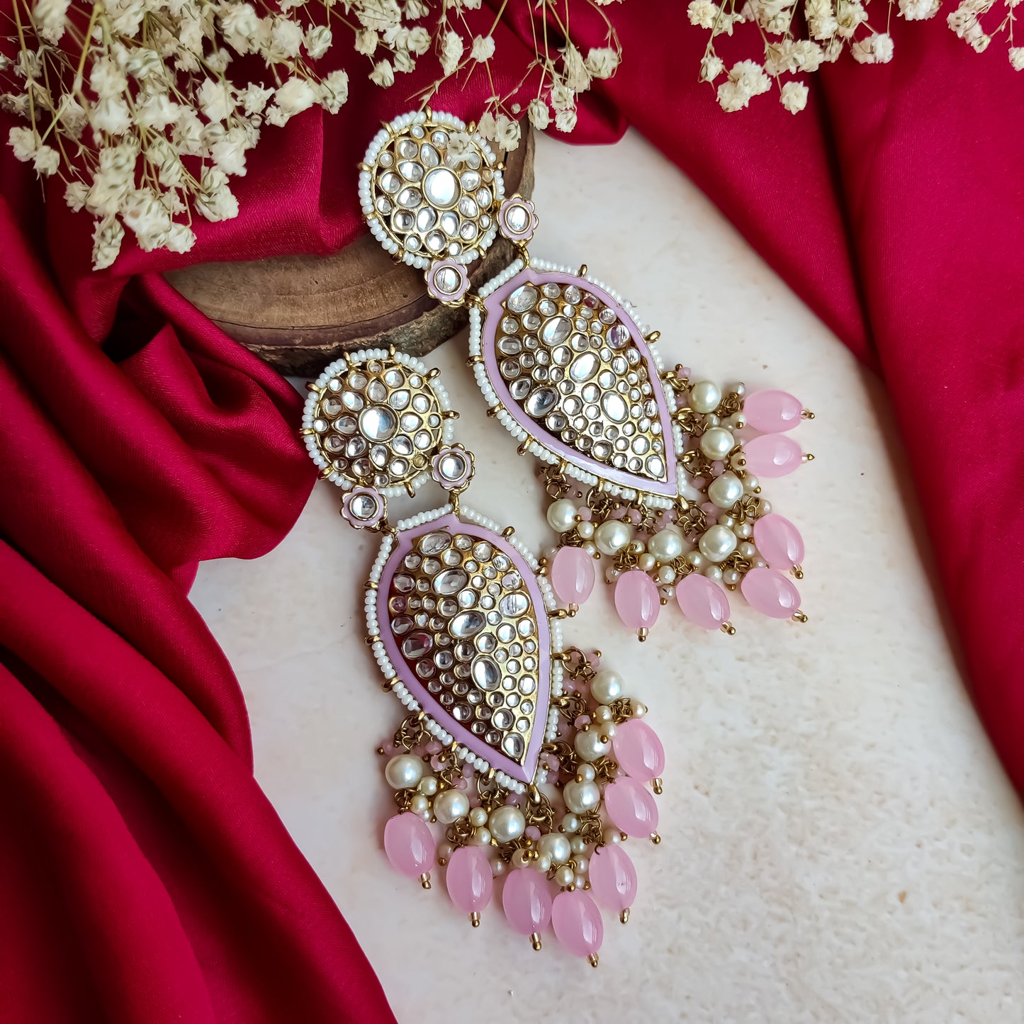 Jannat Pearl Drop Dangler Earring - Baby Pink